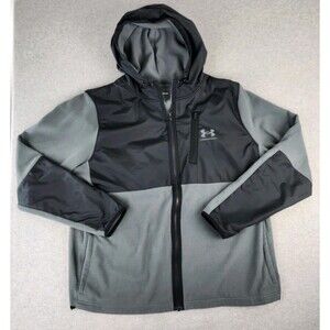 Under Armour 2XL Men Coldgear Infrared Fleece Full Zip Hooded Gray Black